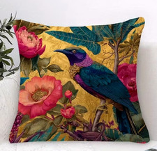 Kissen Bezug Samt 45 cm floral Vogel Garten Cottage Deko Boho botanisch Rose