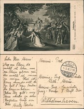 Ansichtskarte  Lohengrin: Ein Schwan zieht einen Nachen 1916/0000