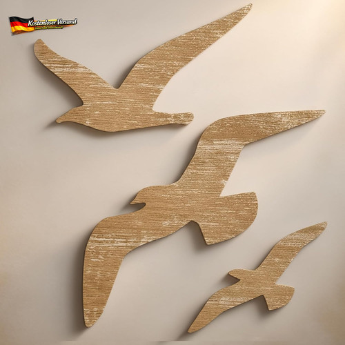 Wanddeko holz set mit möwen - holz,