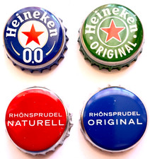 4 Kronkorken bottle caps Heineken Niederlande, Rhönsprudel Deutschland Germany