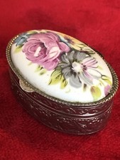 Pillendose Tablettendose, Vintage, oval, 3 X 5 cm Blumenmotiv 