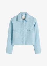 Boucle Jacke Gr. 44 Eisblau Damenjacke Langarm Kurzjacke Blazer Mantel Neu*