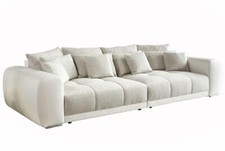 Big-Sofa XXL 306 cm Federkern Lounge Couch Kunstleder Weiß und Stoff Grau Beige