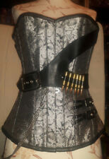 Steampunk Corsage, Brokat schwarz-silber , Gr. 26,  mit Patronenhülsen
