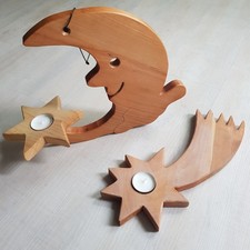 Deko Mond Sternschnuppe Holz