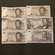Geldschein Banknote 5x 20 + 1x  50 Schilling Österreich