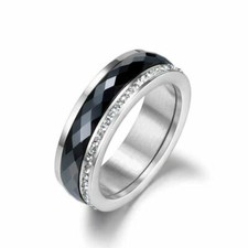 Ring Keramik Edelstahl Zirkonia Kristalle Schwarz Silber 6 mm Größenauswahl