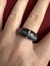 Tchibo 925er Silber Ring mit Anthrazit schimmerndem Besatz (Katzenauge?) RW 17