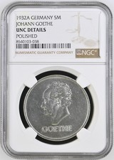 VALORIS Weimar 5 Reichsmark 1932 A Goethe NGC UNC Details