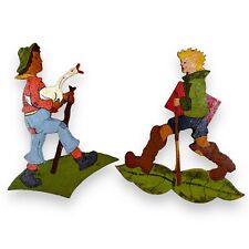 Midcentury Pavillon:  Schulkind, Hans im Glück 13+14cm Märchen-Holzbild Deko Alt