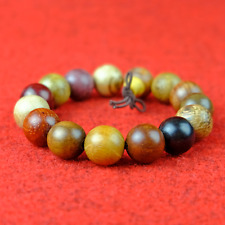 Armband Edelholz bunt 15mm Kugeln Perlen Natur Buddhismus Braun Beige Buddha s61