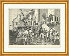 Reinschiff mit Sand und Steinen A. Kircher Matrosen Besen Trog Holzstich E 9243