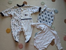 3 x Set Warm Strampler Overall Velours 2 Body Kurzarm Longarm Roboter Bär Gr. 62