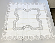 antike Tischdecke weiß 110x110 cm feinste Handarbeit geklöppelt feinstes Leinen