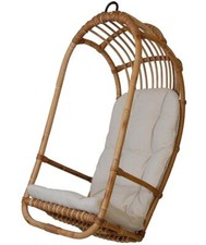 Hängesessel/ Hängeschaukel aus Natur-Rattan (naturbelassen mit Polster Beige)