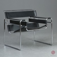 Gavina Wassily Chair Leder Schwarz Sessel Bauhaus Marcel Breuer 1980er Knoll