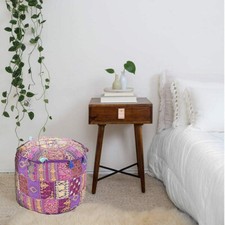 Indischer Ottomane Rund Hocker Pouf Bezug Patchwork Pouf Fußbank Bezug Aufbew...