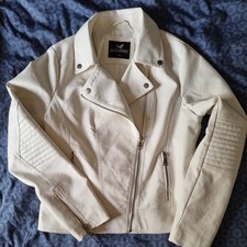 Damen Jacke Lederjacke Größe M Elfenbein, Cremefarben 