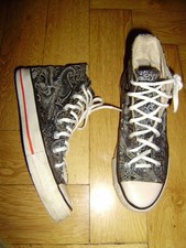 gold & gold Stiefeletten Chucks Boots Gr. 38 Damen schwarz silber floral Stoff