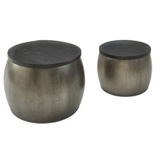 WOHNLING Couchtisch 2er Set Metall Holz Wohnzimmertisch Modern Satztisch Silber