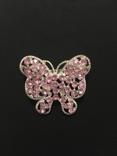 NEU - süße Schmetterling - Brosche mit Glitzersteinen, silber pink