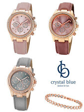 Crystal Blue Damen Armbanduhr Strass Leuchtzeiger Knebelarmband Tennisarmband