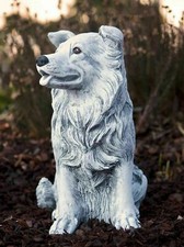 Steinfigur Hund Collie frostfest wetterfest Steinguss Deko Gartenfigur Border 