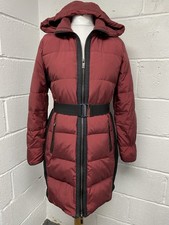 Mango tiefroter wattierter Mantel mit Entendaunenfüllung Kapuze Größe XL PT