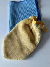 Jemako Trockentuch blau Waffelstruktur neu und Reinigungshandschuh gelb