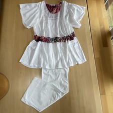 Eva B. Bitzer Schlafanzug 7/8 Capri Blumen weiß bunt Luxus Pyjama Damen Gr.42