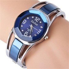 Armbanduhr Uhren Damen Frauen Strass Blau Silber Modeschmuck Geschenk Spangenuhr