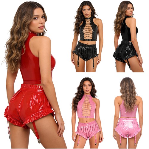 Damen wetlook dessous set - damen,