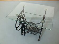 Designer Beistelltisch Nähmaschine mit Glasplatte Industriemöbel Antik Deko