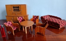 Vintage Puppenstube 50er Möbel 4x Stuhl Tisch Schrank Sofa Chaiselongue Deko