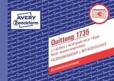 1 Zweckform Quittungsblock 1735 A6 Quittung 2x 40 Blatt AVERY fälschungssicher