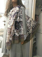 ★ SCHAL TUCH PAISLEY FLORAL BLAU CREME WEINR. GRAU LAGENLOOK HAUTANGENEHM 75x160