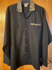 Loungehemd Schwarz/Leopardenfell-Optik, Stray Cats, XL, Rockabilly, Psychobilly