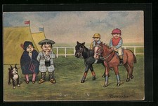 Künstler-AK E. Colombo: Gutbetuchte nach dem Pferderennen 1936 