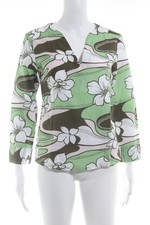 ROXY Schlupf-Bluse Damen Bluse Gr. DE 36 weiß-dunkelbraun-hellgrün