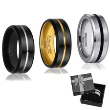 Tungsten Ring Wolfram Carbid Zweifarbig Bicolor Verlobungsring kratzfest schwarz