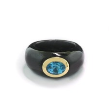 Ring schwarze Jade Blautopas