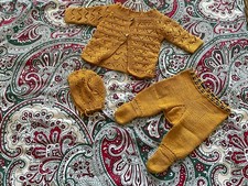 Retro Vintage Reborn Baby Strick Set Kleidung gr56 Neu Mädchen Junge