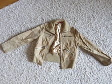 Beige Damen Echt Lederjacke Blouson Wildleder Velour Bomberjacke Vintage Gr. 38