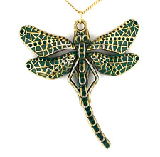 Anhänger Große Libelle 3D, grünes Emaille 5cm x 5,3cm Jugendstil Art, Messing