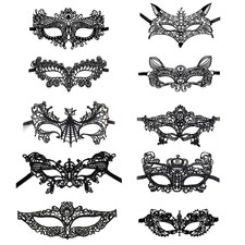 10 Stück Spitze Maske Venezianische Schwarz Lace Augenmaske Frauen Halloween