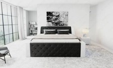 Boxspringbett Designer Bett Hotel Lederbett Komplettbett Schwarz Weiß AREZZO LED