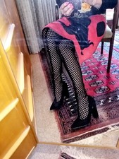 High Heel Stiefel Overknee Fischernetz schwarz, passend für Größe 40, neu