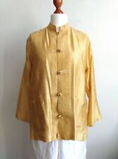 Chinesische Bluse Leinen Seide 42 XL gelb Knoten-Knopf Stehkragen