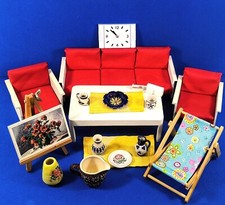 20 Teile PUPPENMÖBEL Puppenstube Zubehör Puppengeschirr SITZGRUPPE Liegestuhl