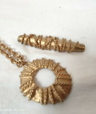 Jacques Esterell Schmuck-Set Halskette+Brosche France hochwertig Vergoldet 